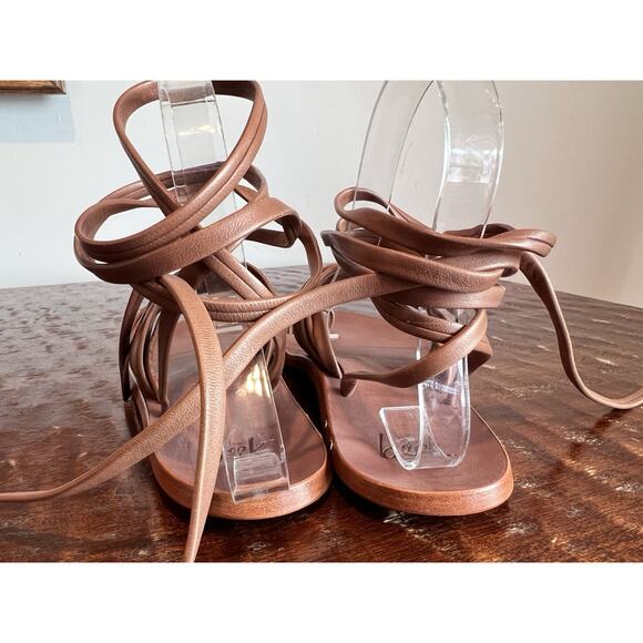 Beek Chickadee Leather Ankle Wrap Sandals Brown Cognac Size 6 - Picture 4 of 12